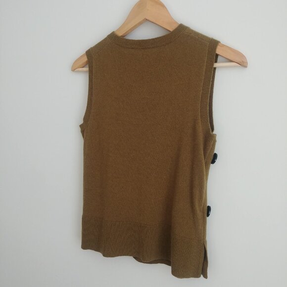 Ann Taylor wool sleeveless sweater top olive green Small Petite buttons - Picture 4 of 15